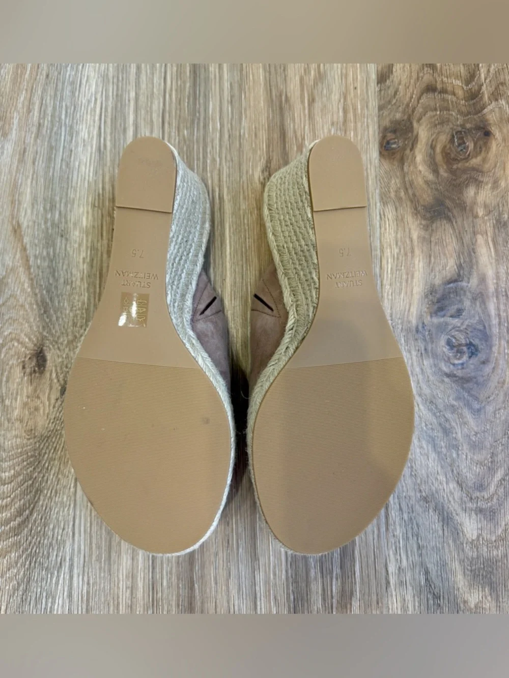 Stuart Weitzman Suede Espadrille Wedge Slides Neutral Tan Size 7.5